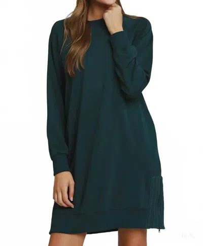 Umgee Women's Luxeknit Side Crochet Zipper Detailed Dress In Teal In Green
