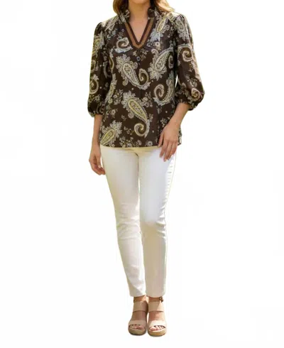 Umgee Women's Paisley Print Long Sleeve Top In Brown Mix In Black