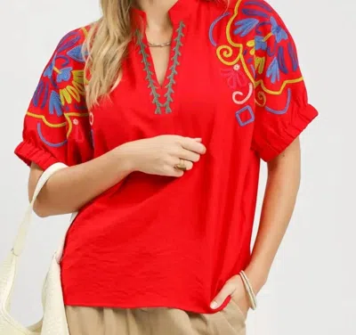 Umgee Women's Patterned Blouse In Tomato Red