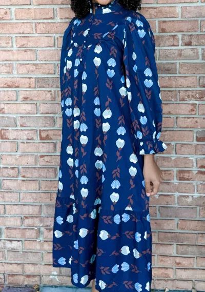 Umgee Women's Petal Whisper Midi Dress In Navy, Brown, Light Blue