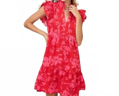 Umgee Women's Red Mix Floral Ruffle Sleeve Dress