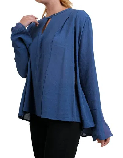 Umgee Women's Ruffled Sleeve Keyhole Top In Slate Blue