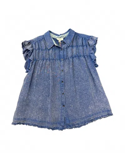 Umgee Women's Short Sleeve Button Up Top In Blue