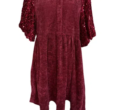 Umgee Women's Tunic Top With Puff Sleeves In Burgundy