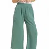 UMGEE WOMEN'S WIDE LEG PANTS WITH FRAY IN DUSTY MINT