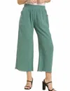 UMGEE WOMEN'S WIDE LEG PANTS WITH FRAY IN DUSTY MINT