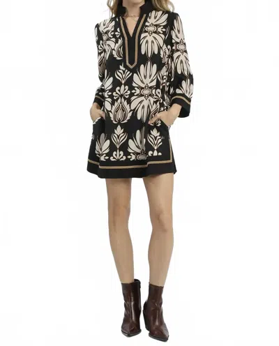 Umgee Yara Abstract Print Velvet Trim Mini Dress In Black Mix In Multi
