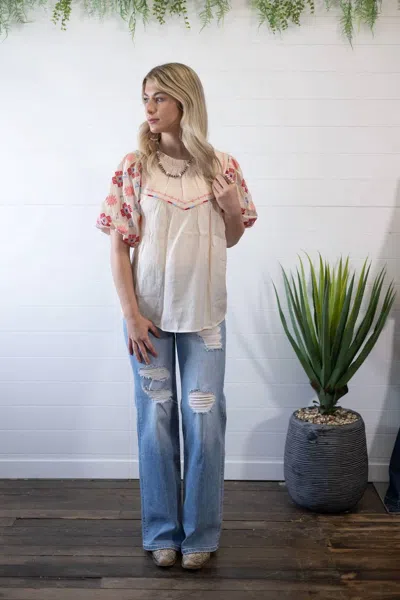 Umgee Zia Western Embroidered Blouse In Beige In Neutral