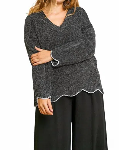 Umgee Zig Zag Pullover Sweater In Black In Gray