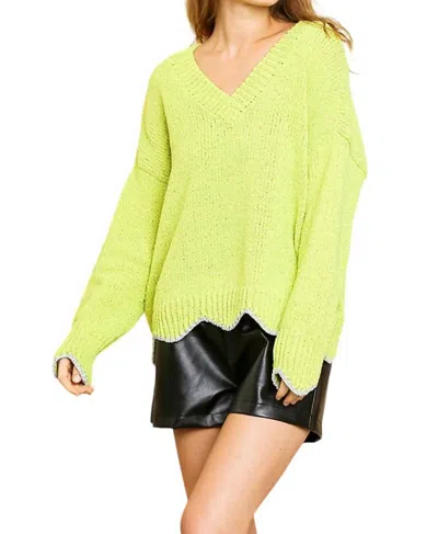 Umgee Zig Zag Pullover Sweater In Lime In Yellow