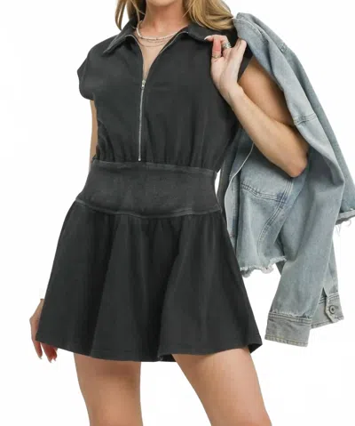 Umgee Zip Front Cap Sleeve Mini Dress In Black