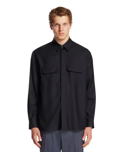 Umit Benan Blue Cashmere And Silk Overshirt In Animal Print