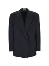 Umit Benan Double-breasted Peak-lapels Jacket In Blue