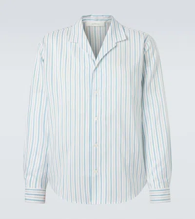 Umit Benan Franco Pinstripe Silk And Cotton Shirt In Blue