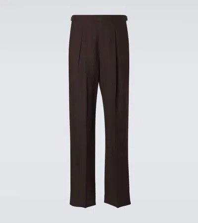 Umit Benan Johnny Pleated Linen And Wool Wide-leg Pants In Brown