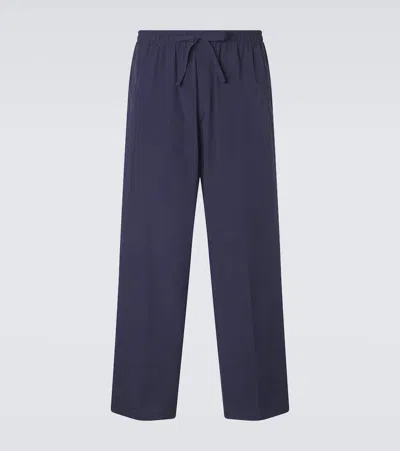 Umit Benan Julian Cotton And Silk Straight Pants In Blue