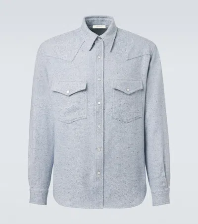 Umit Benan Kevin Cashmere And Silk Western Shirt In Blue