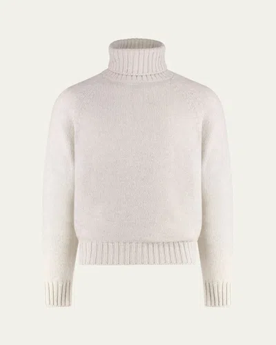 Umit Benan Men's Cashmere Milano Knit Turtleneck Sweater In White