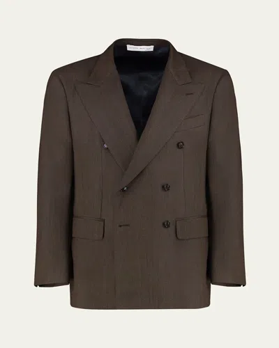 Umit Benan Men's Pietro Melange Wool Double-breasted Blazer In Brown