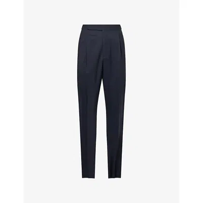 Umit Benan Mens Dark Navy Pietro Straight-leg Cotton-and-silk Trousers In Blue