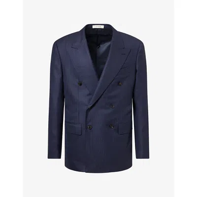 Umit Benan Mens Pietro Double-breasted Wool Blazer Hb Navy