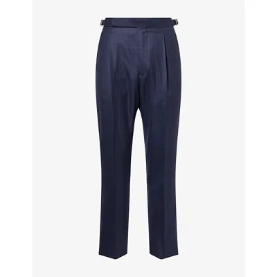 Umit Benan Mens Pietro Relaxed Cotton-silk Tailored Trousers Hb Navy In Blue