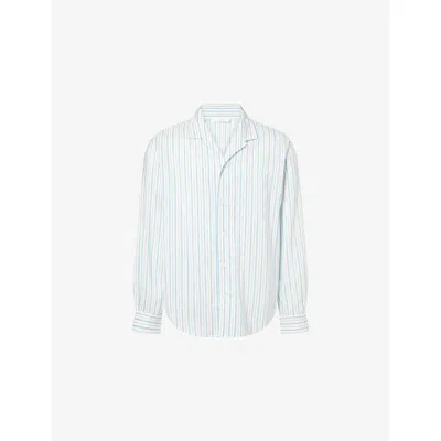 Umit Benan Mens Multi Pin Stripes Blue Franco Striped Cotton And Silk Shirt