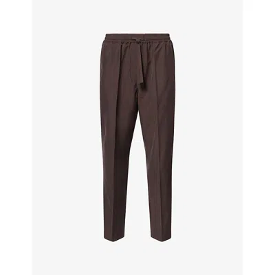 Umit Benan Mens Benan Brown Selly Drawstring-waist Silk-blend Trousers