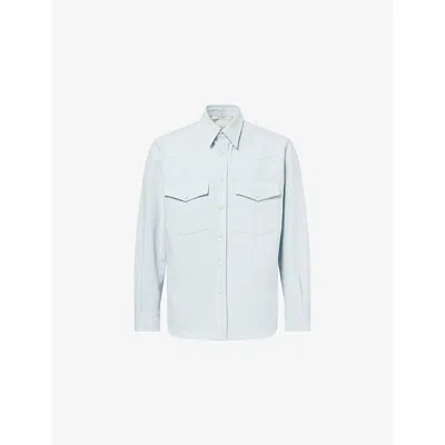 Umit Benan Mens Light Blue Western Patch-pocket Denim Shirt