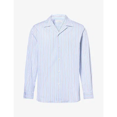 Umit Benan Mens Weekend Classic Cotton Shirt Winter Blue Stripes