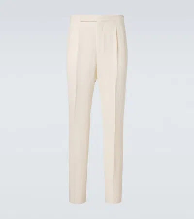 Umit Benan Pietro Silk And Cotton-blend Suit Pants In White