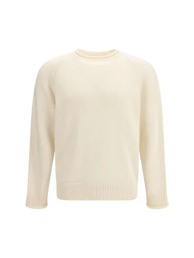 Umit Benan Ralph Crewneck Cotton Sweater With Raglan Sleeves In Neutral