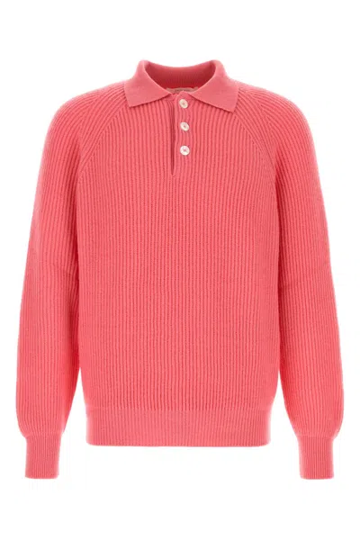 Umit Benan Diana Ribbed-knit Polo-collar Sweater In Pink