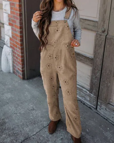 Umorger Flower Print Orduroy Overalls In Khaki In Brown