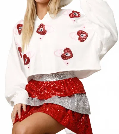 Umorger Heart Lock 'n Key Crop Sweatshirt In White