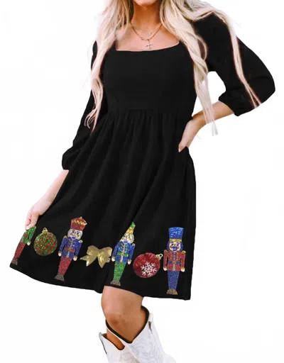 Umorger Sequined Christmas Nutcracker Square Neck Mini Dress In Black