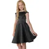 Un Deux Trois Cap Sleeve Boat Neck Dress In Longer Length In Black