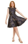 Un Deux Trois Kids' Cap Sleeve Jacquard A-line Dress In Black
