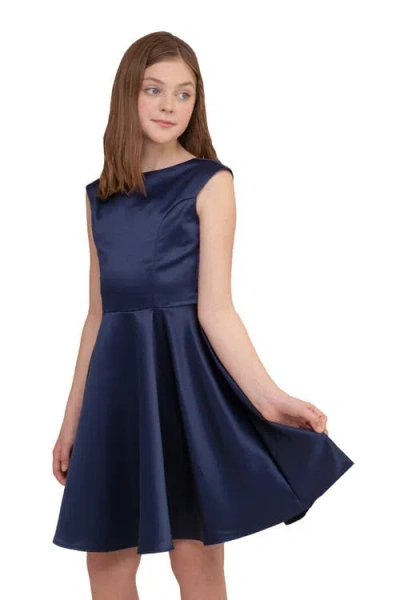 Un Deux Trois Kids'  Cap Sleeve Boat Neck Dress In Longer Length In Blue