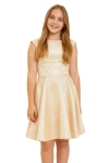 Un Deux Trois Kids' Cap Sleeve Jacquard A-line Dress In Gold