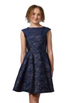 Un Deux Trois Kids'  Cap Sleeve Boat Neck Dress In Longer Length In Blue
