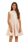 Un Deux Trois Kids'  Cap Sleeve Boat Neck Dress In Longer Length In Neutral