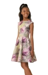 Un Deux Trois Kids'  Cap Sleeve Boat Neck Dress In Longer Length In Multi