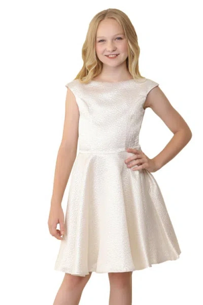 Un Deux Trois Kids'  Cap Sleeve Boat Neck Dress In Longer Length In Neutral
