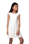 Un Deux Trois Kids' Pleated Cap Sleeve Dress In White