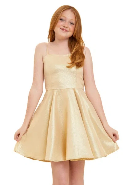 Un Deux Trois Kids'  Fit And Flare Party Dress In Gold