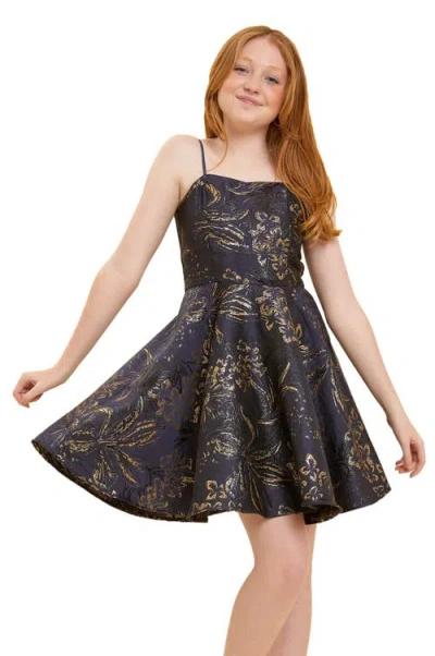 Un Deux Trois Kids'  Fit And Flare Party Dress In Brown