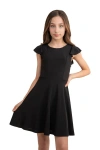 Un Deux Trois Kids'  Flutter Sleeve Dress In Black