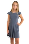 Un Deux Trois Kids'  Flutter Sleeve Dress In Blue