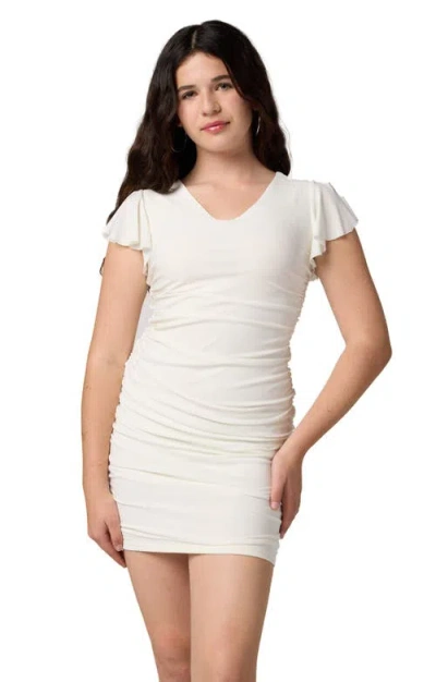 Un Deux Trois Kids'  Flutter Sleeve Fitted Dress In White